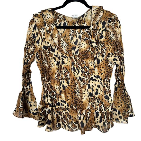 Allison Taylor Y2K 2000's Set of 2 Going Out Ruffle Tops Leopard Print Brown XL - Picture 2 of 15